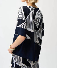 Joseph Ribkoff - Silky Knit Geometric Print Asymmetrical Cocoon Top