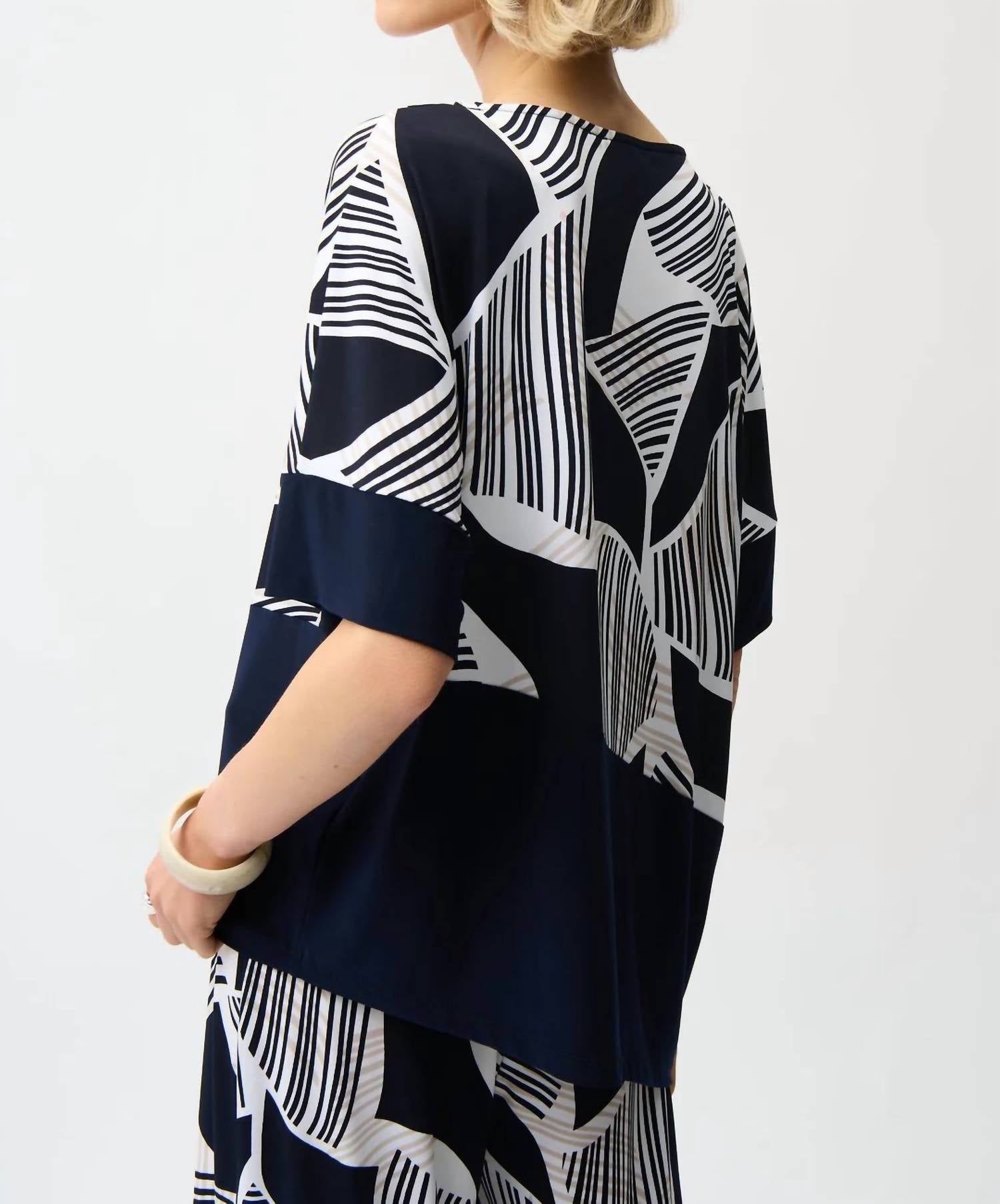 Joseph Ribkoff - Silky Knit Geometric Print Asymmetrical Cocoon Top