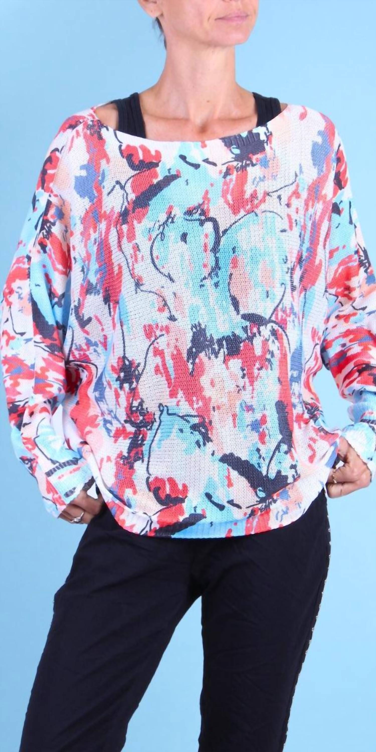 GIGI MODA Paint Splash Print Daria Batwing Sweater in white - women's sweater