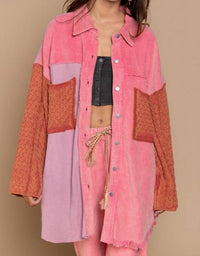 Pol - Mixed Media Sweater Sleeve Shacket - Plus