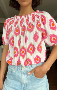 Mint Exclusives Ikat Dye Aloha Top in pink - women's blouse - detail view