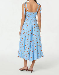 ASTR Lillian Polka Dot Midi Dress in blue rust - women's dress - detail view