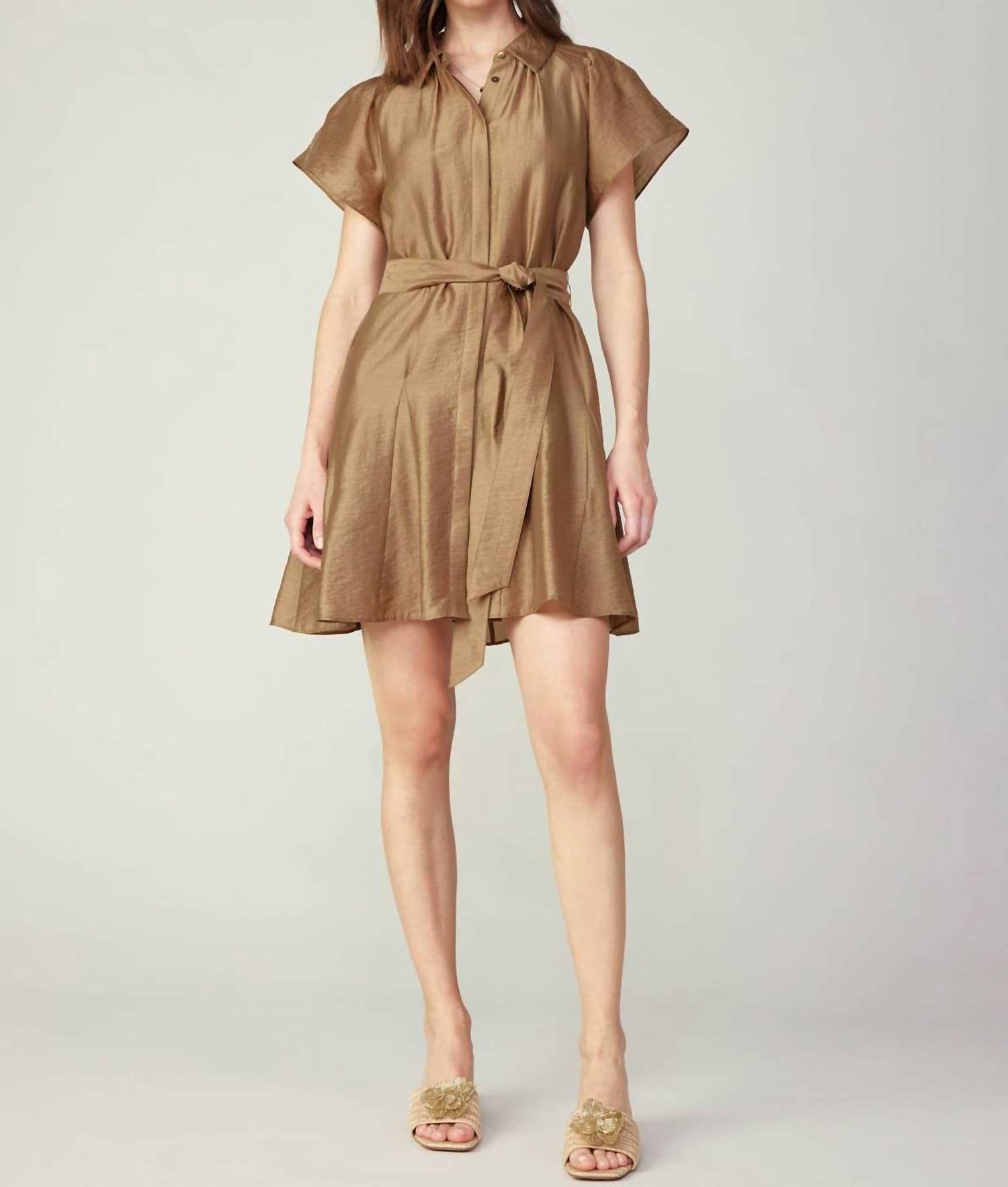 current air Button-down Mini Shirts Dress in latte - women's dress - view 4