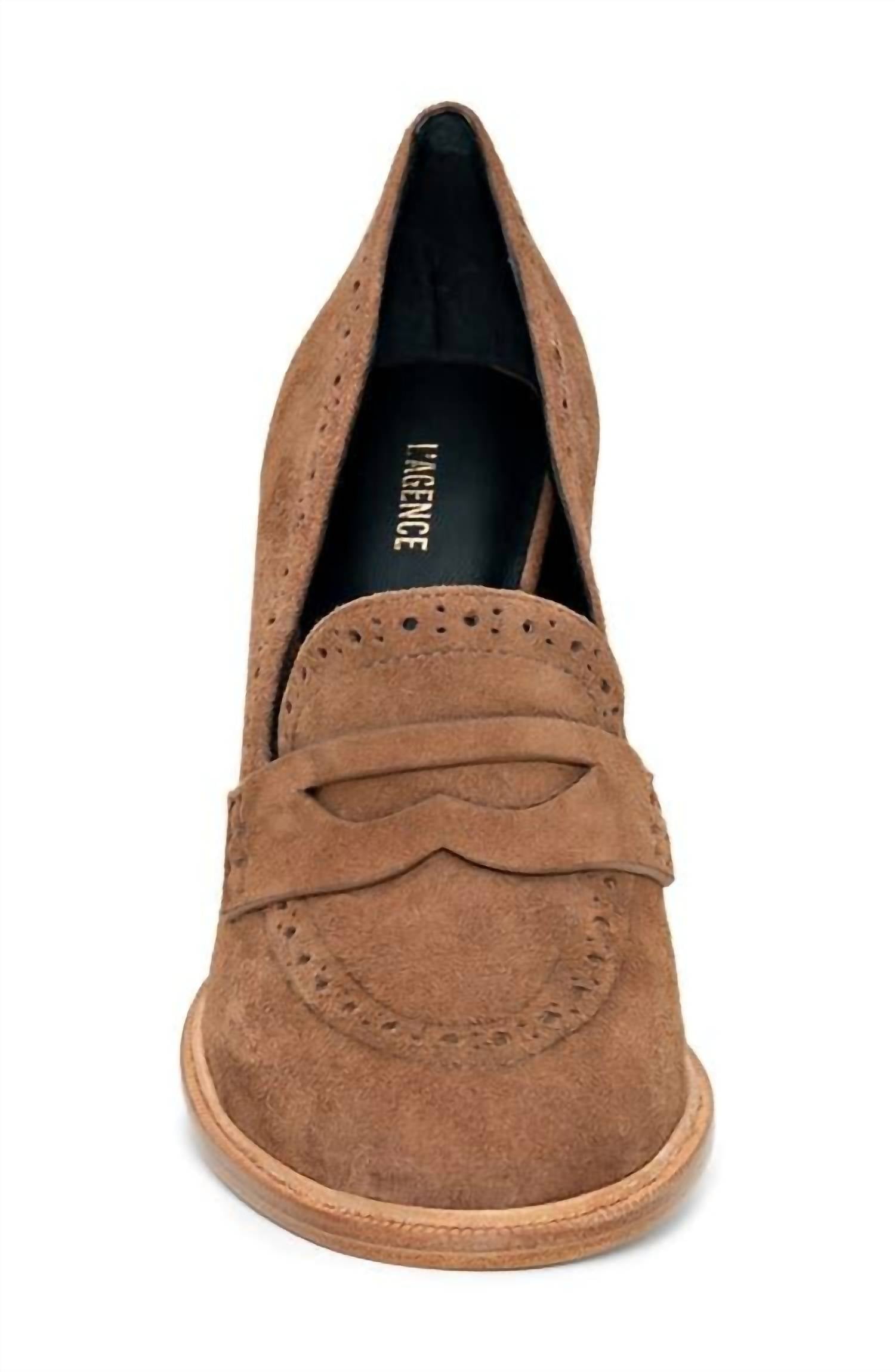 L'Agence Women's Bea Penny Loafer Pumps in sand suede - women's heels - view 4
