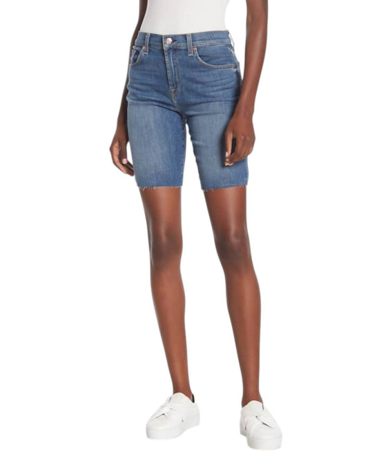 7 For All Mankind - High Rise Raw Hem Bermuda Denim Shorts