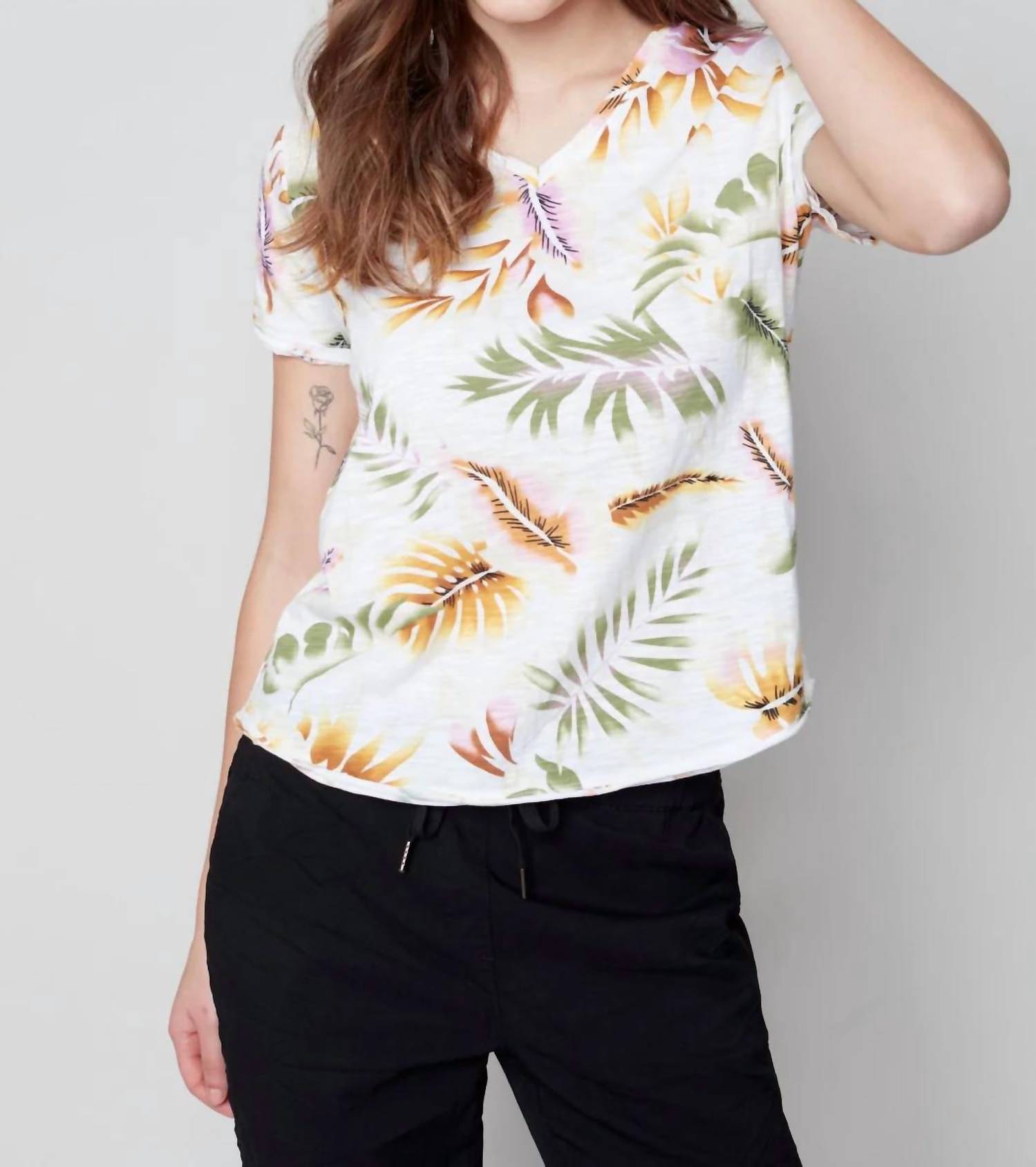 Charlie B - Botanical V-neck Tee