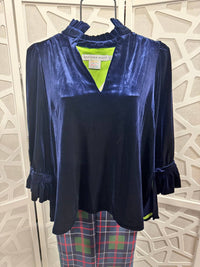 Gretchen Scott - Ruffle Neck Velvet Tunic Top