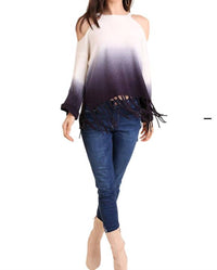 Umgee - Ombre Cold Shoulder Fringe Sweater