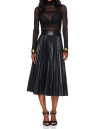 PINCH Pleated Pu Leather Skirt in black - women's skirt