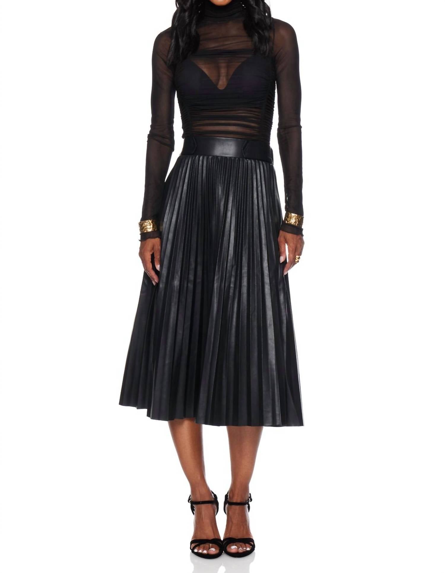 PINCH Pleated Pu Leather Skirt in black - women's skirt