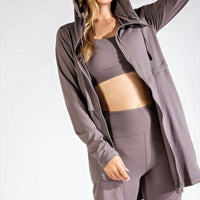 RAE MODE Long Hooded Active Jacket in smoky grey - women's jacket - view 4