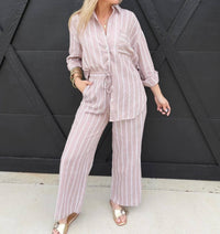 Ee:Some - Soft Washed Striped Pants