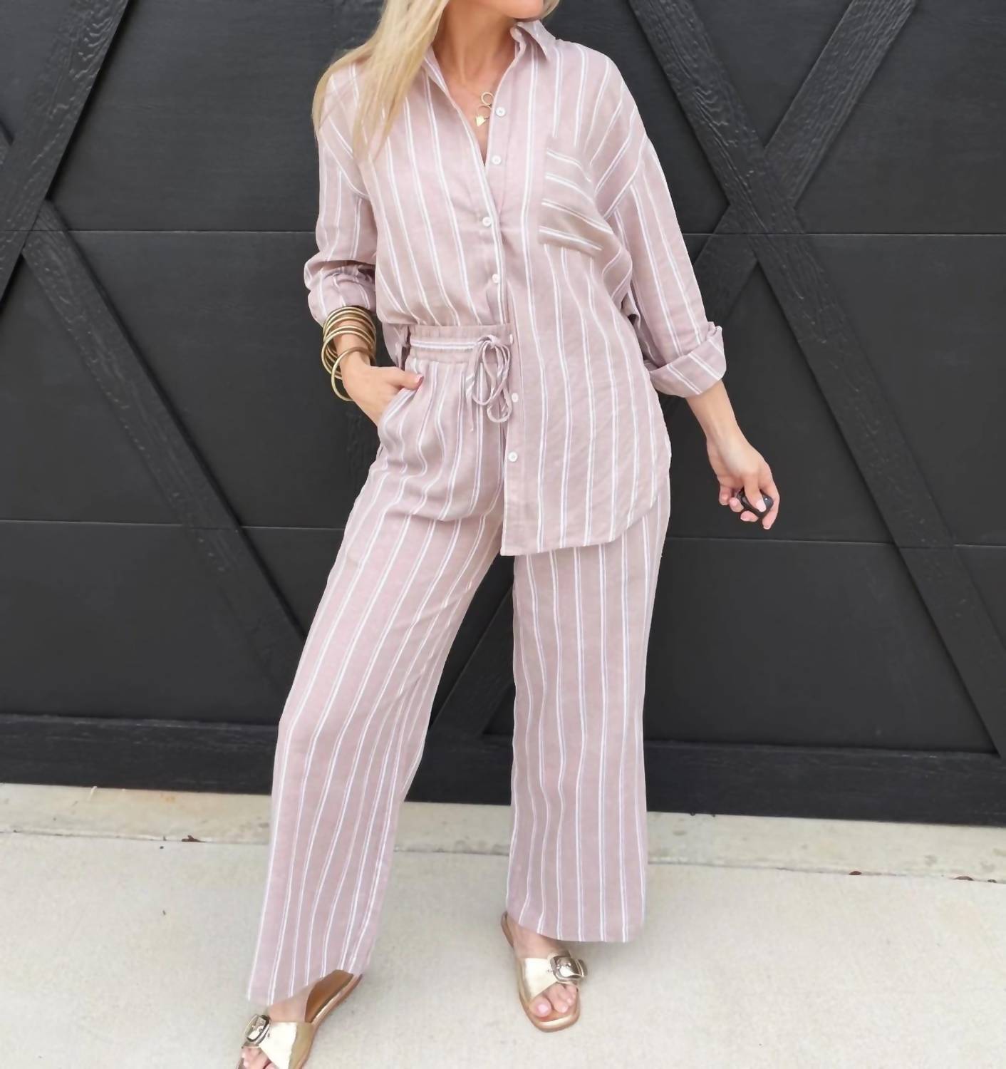 Ee:Some - Soft Washed Striped Pants
