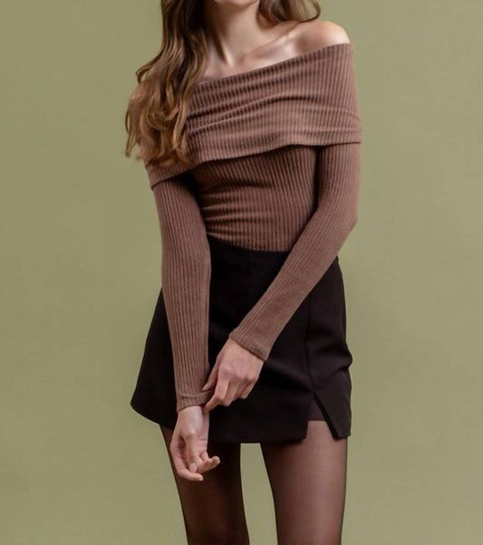 La Miel - Foldover Off The Shoulder Long Sleeve Top