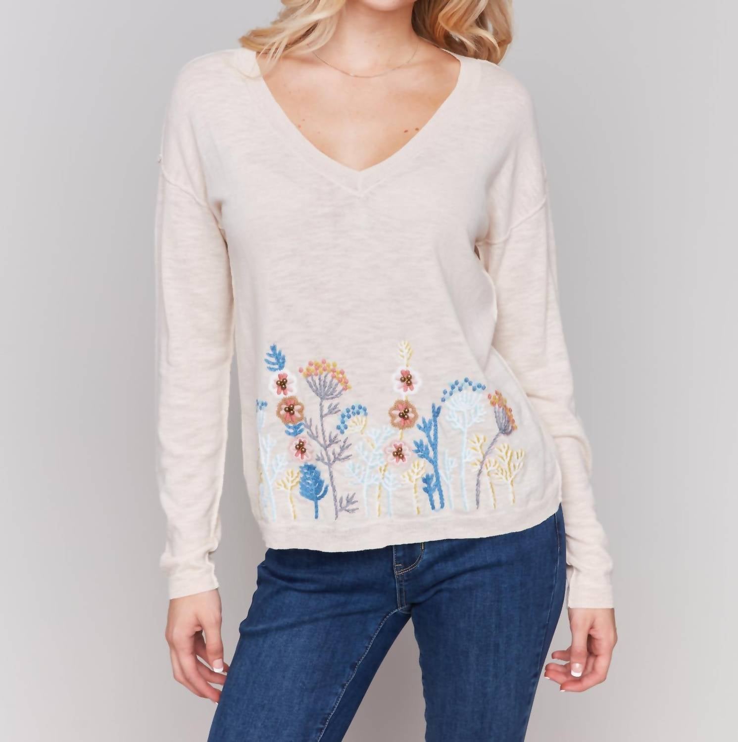Charlie B - V-neck Cotton Sweater