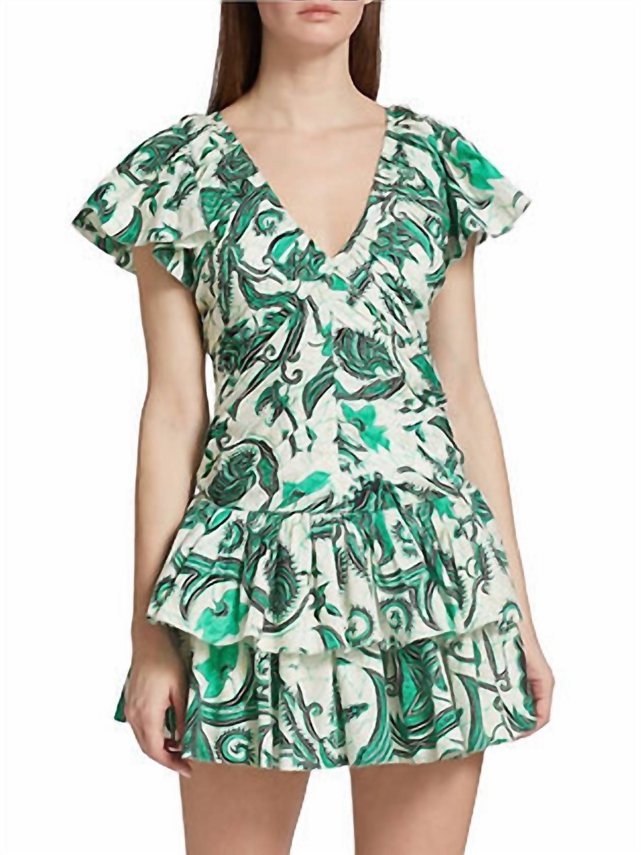 LOVE THE LABEL Minette Mini Dress in emerald print - women's dress