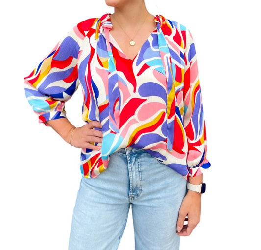 Jade - Abstracted Swirl Peasant Top