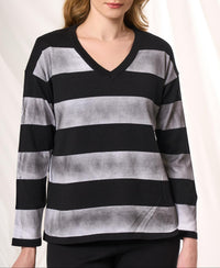 Angel Apparel Stripe V-neck Sweater in black - women's sweater