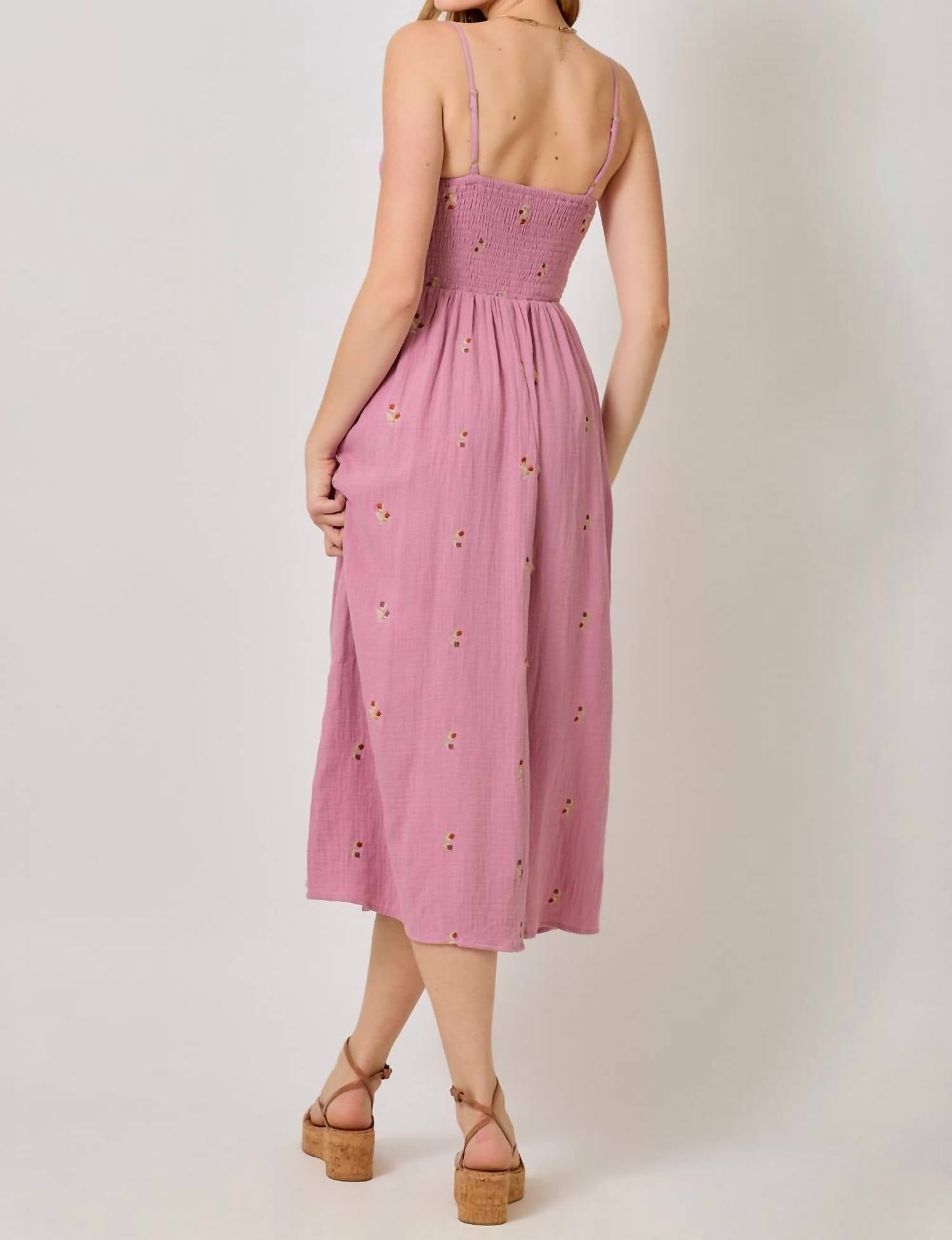 Mystree - Lottie Embroidered Smocked Midi Dress