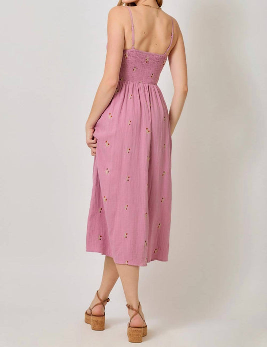 Mystree - Lottie Embroidered Smocked Midi Dress