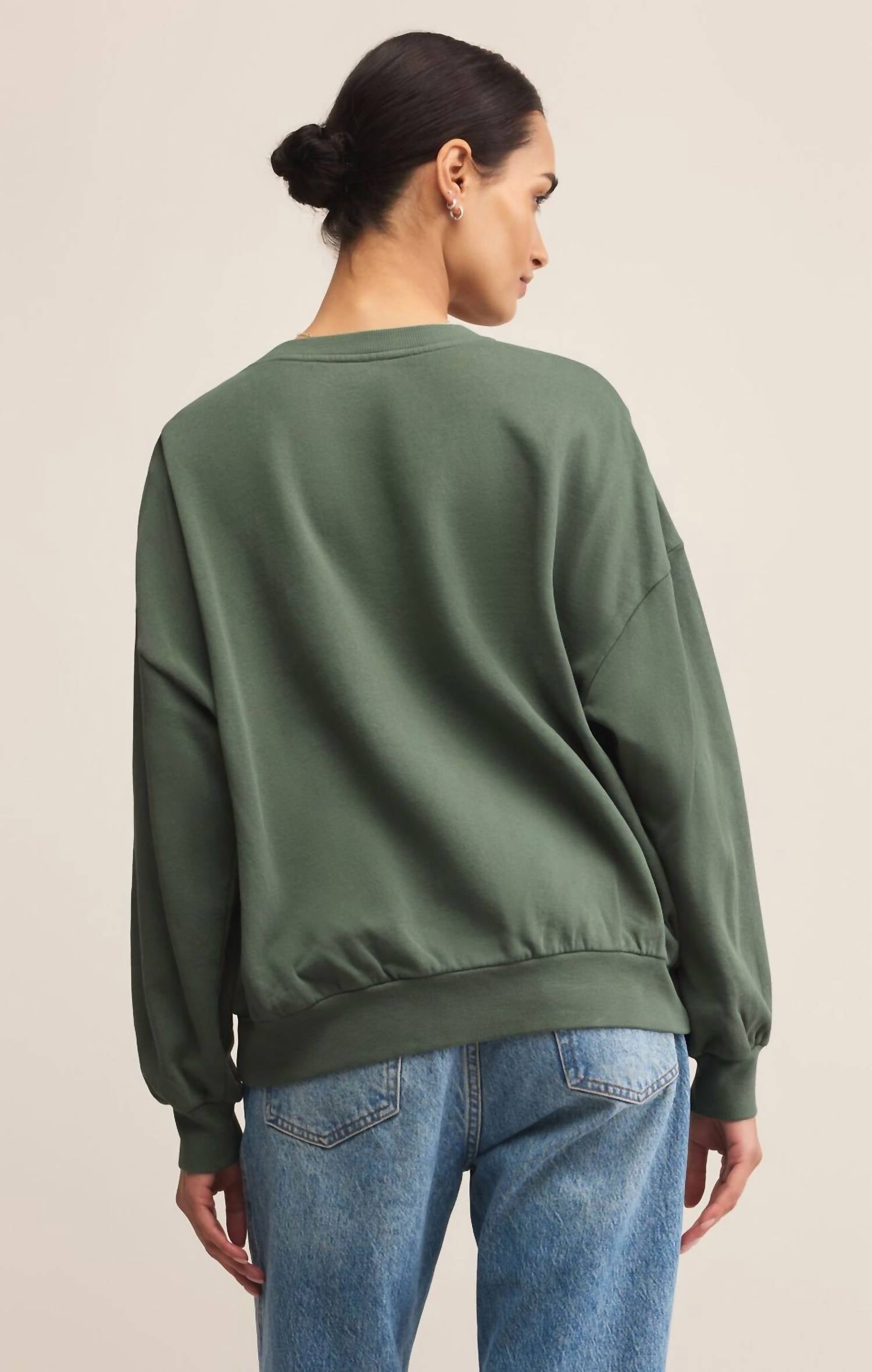 Z Supply Ciao Sunday Sweater in hunter green - women's top - alternate view