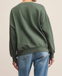 Z Supply Ciao Sunday Sweater in hunter green - women's top - detail view