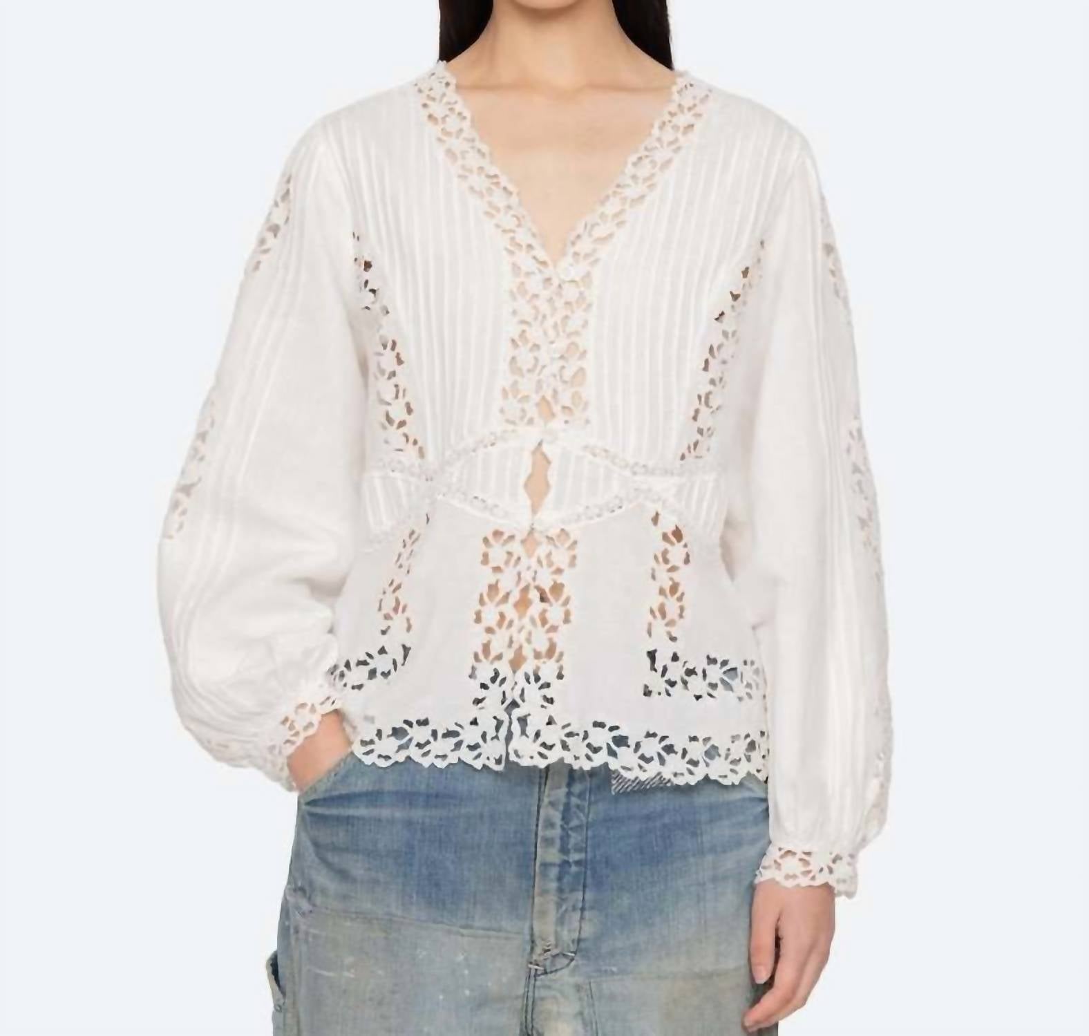 Sea - Sophia Embroidery Long Sleeve Blouse