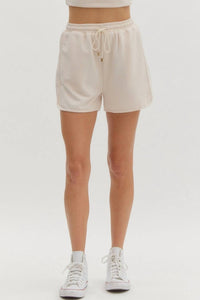 Entro - High Waist Solid Rib Textured Shorts