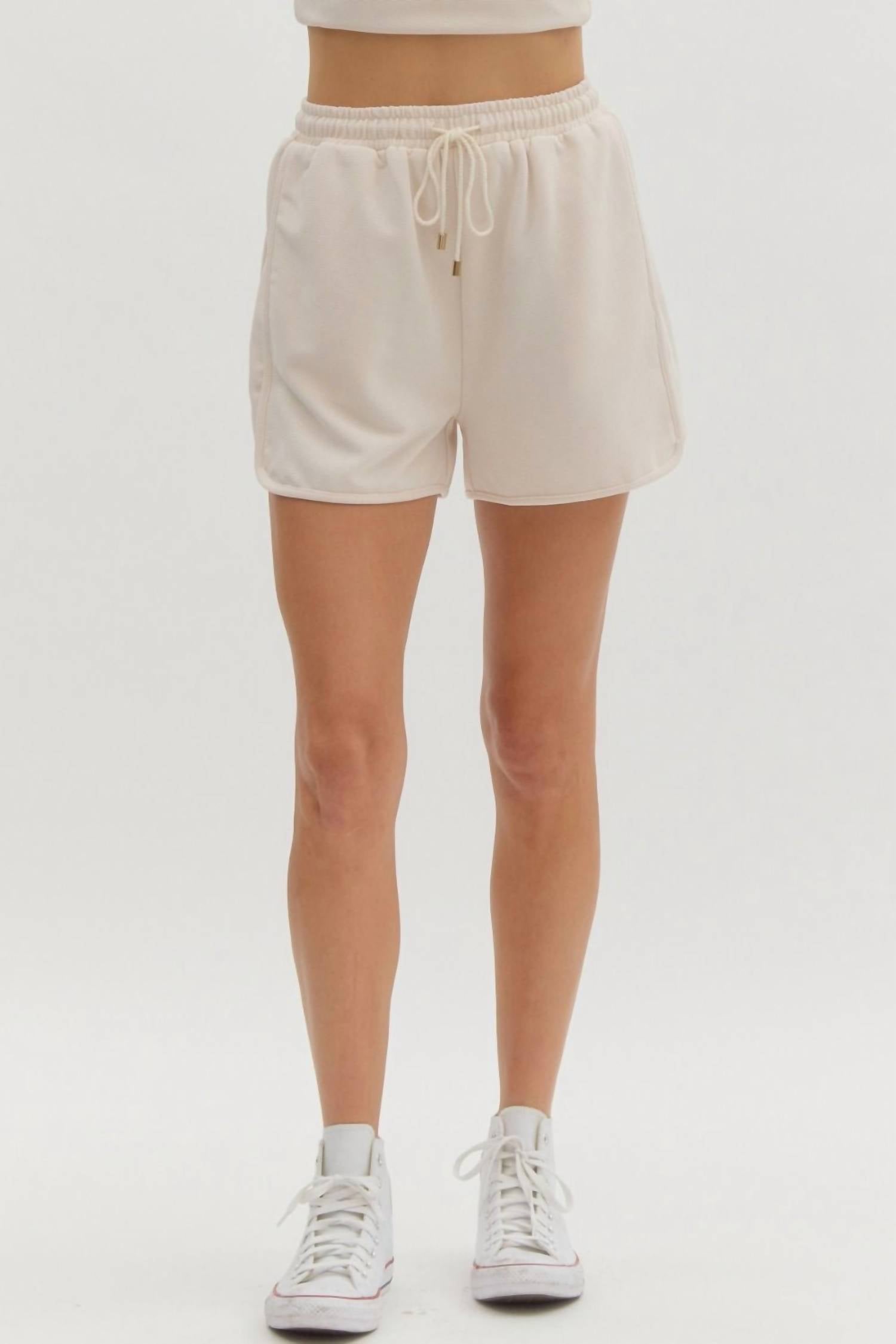 Entro - High Waist Solid Rib Textured Shorts