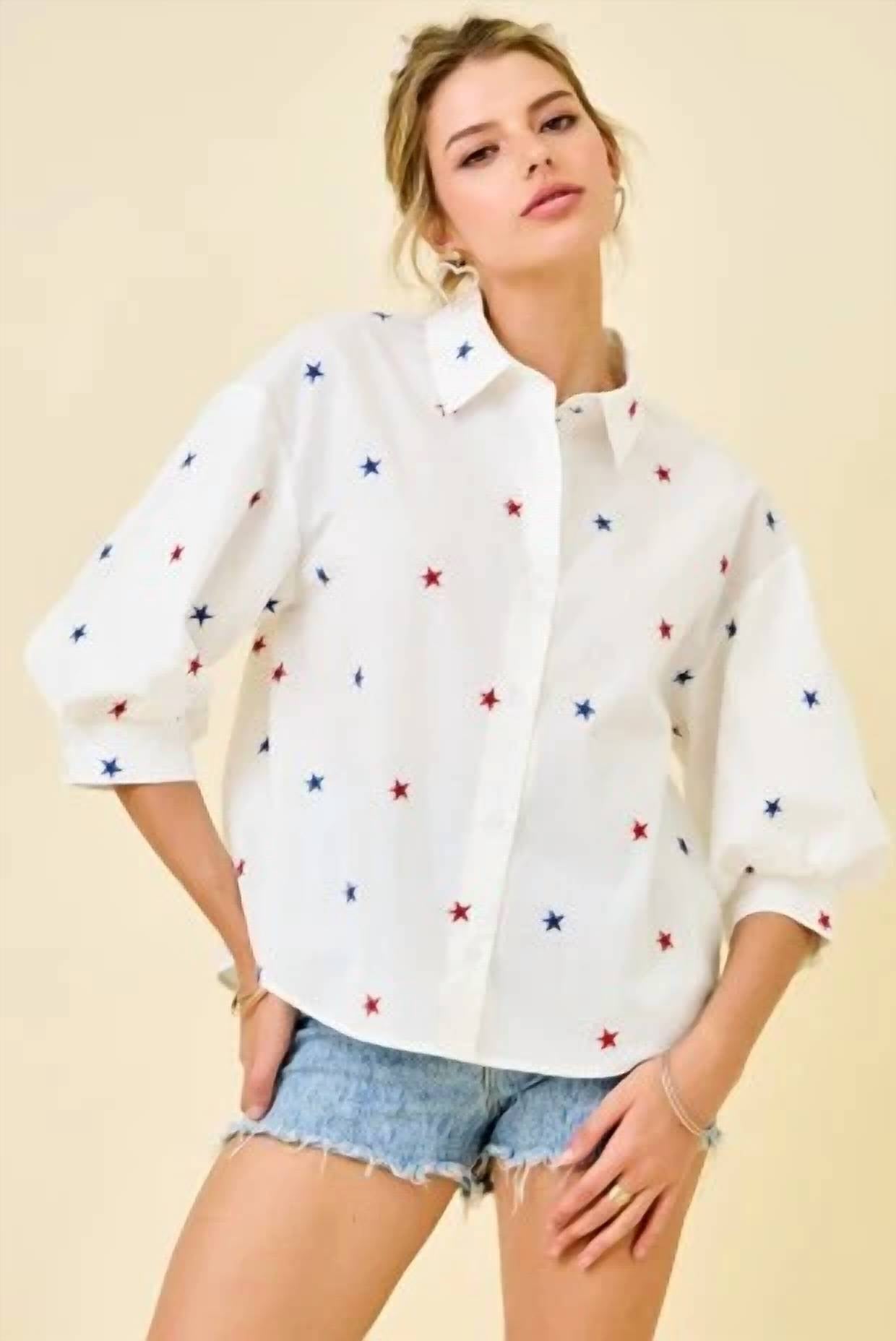 Day + Moon - Stars Fireworks Stars Button Up Top