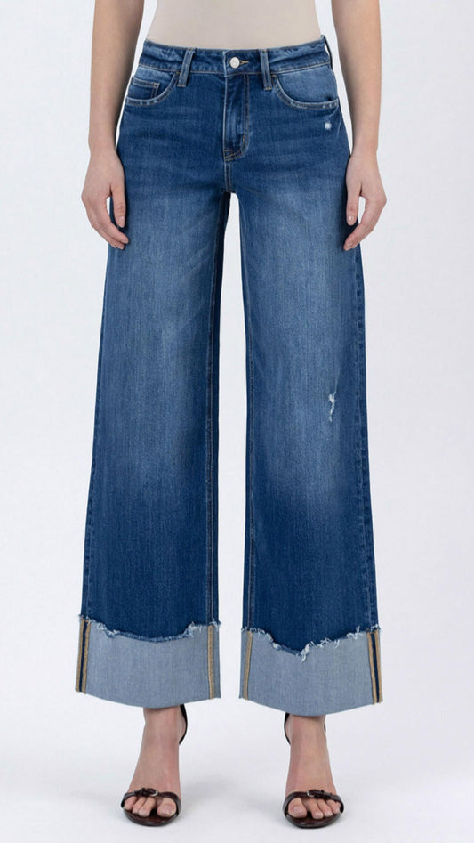 Lovervet - High Rise Cuffed Baggy Wide Leg Jeans