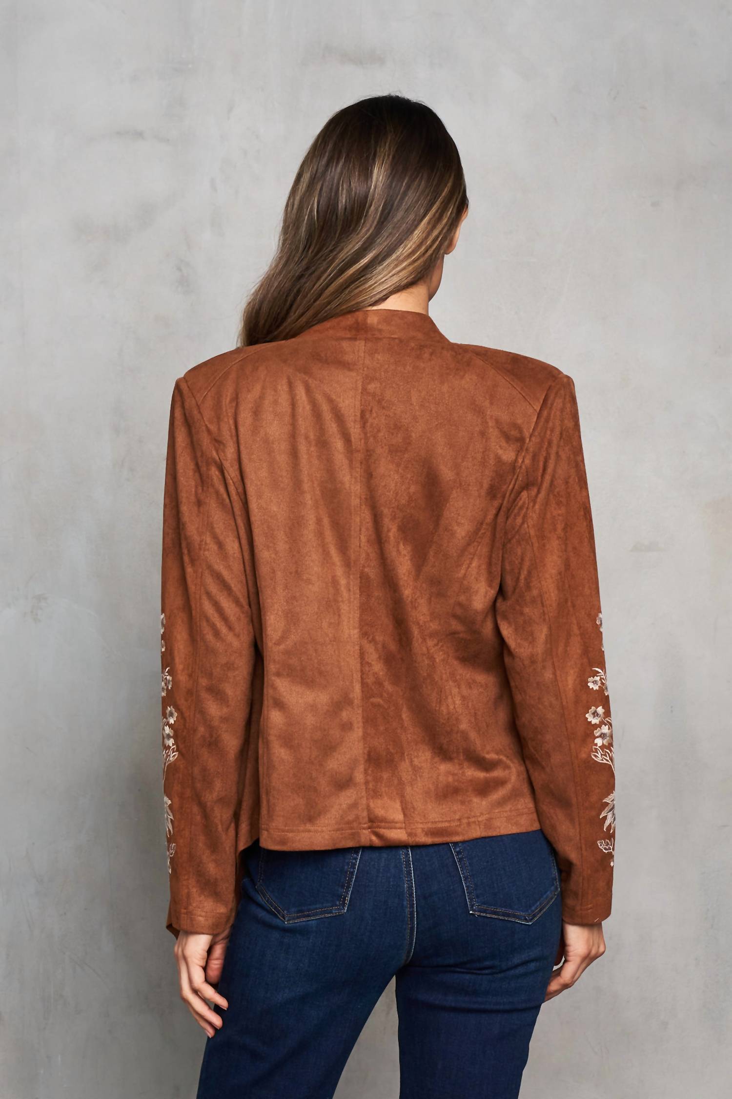 Paparazzi - Faux Suede Embroidered Open Front Short Jacket