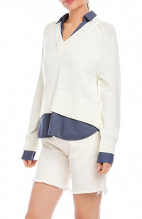 Fifteen Twenty Carrie Mixed Media Sweater in off white - women's sweater