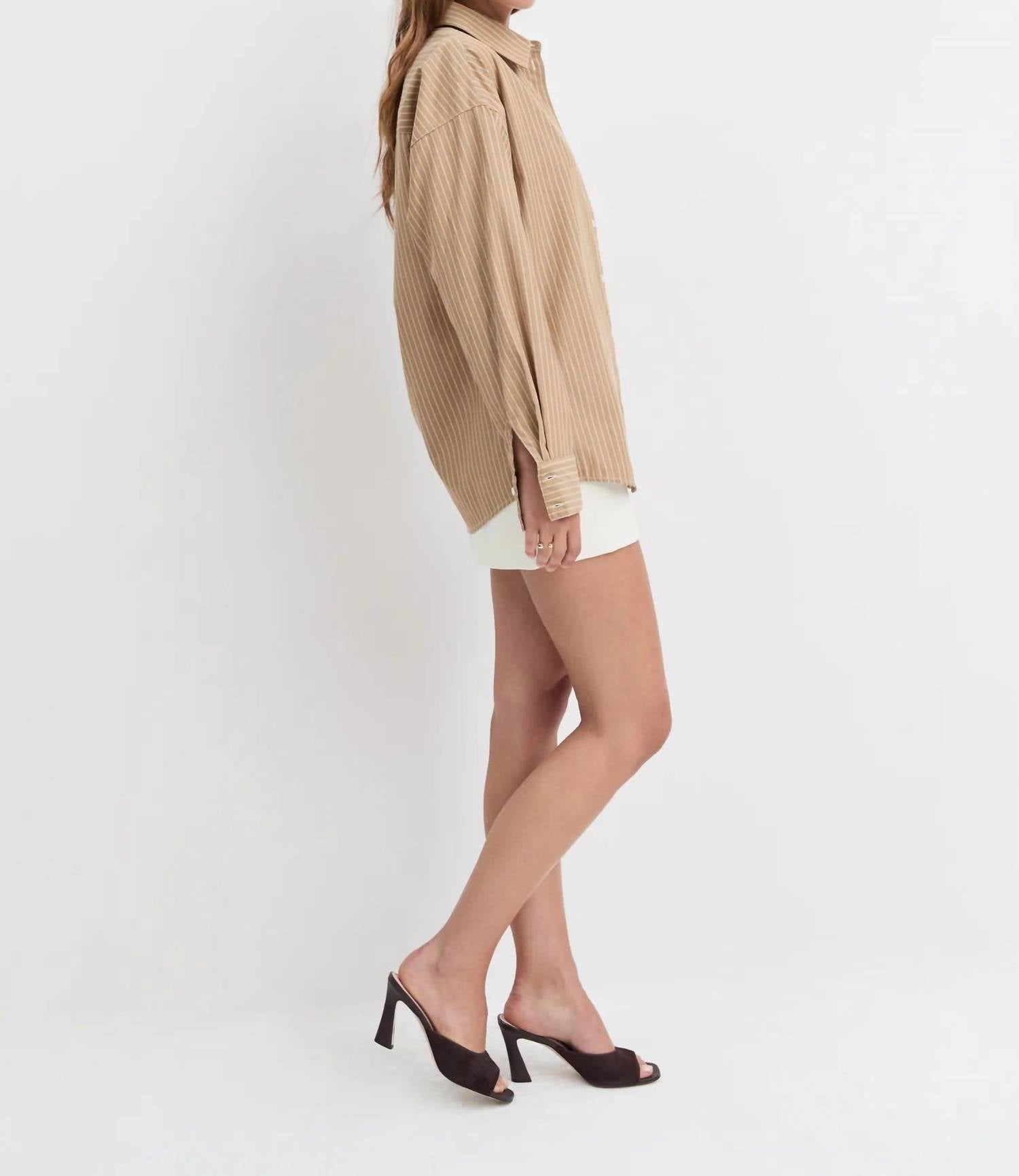 Favorite Daughter The Ex-boyfriend Shirt in oatmeal stripe 1 - women's shirt - detail view