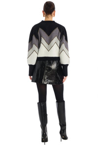 Allison New York - Fuzzy Chevron Long Sleeve Cardigan