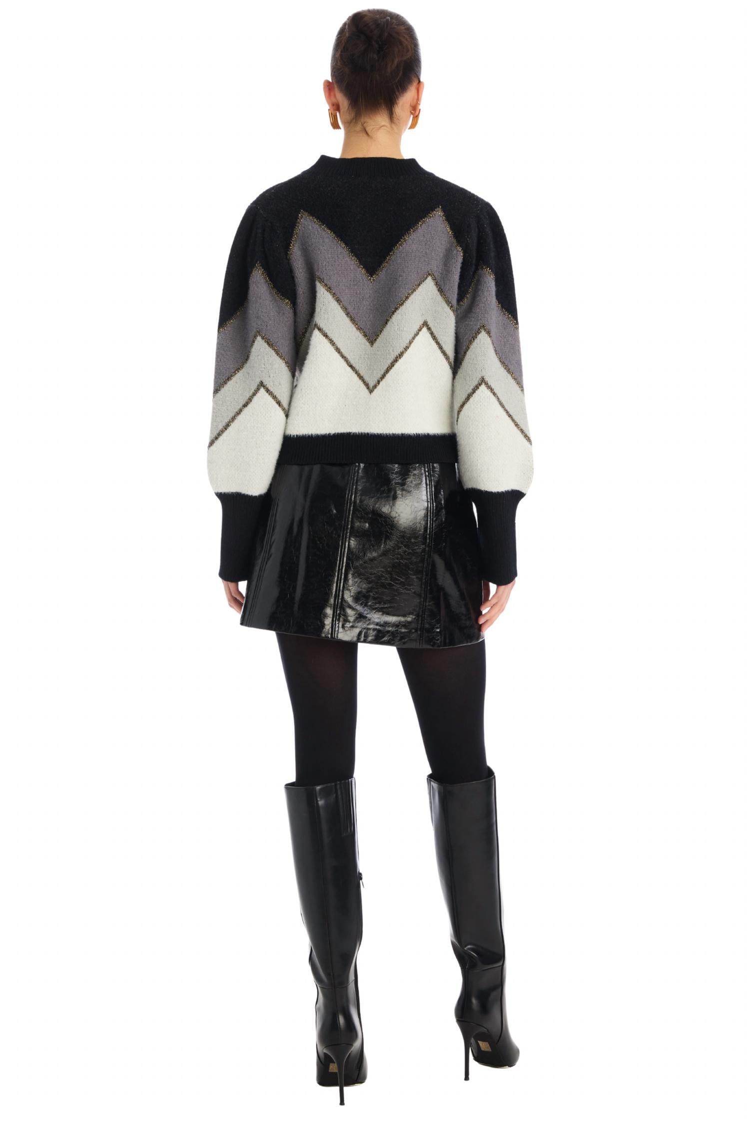 Allison New York - Fuzzy Chevron Long Sleeve Cardigan