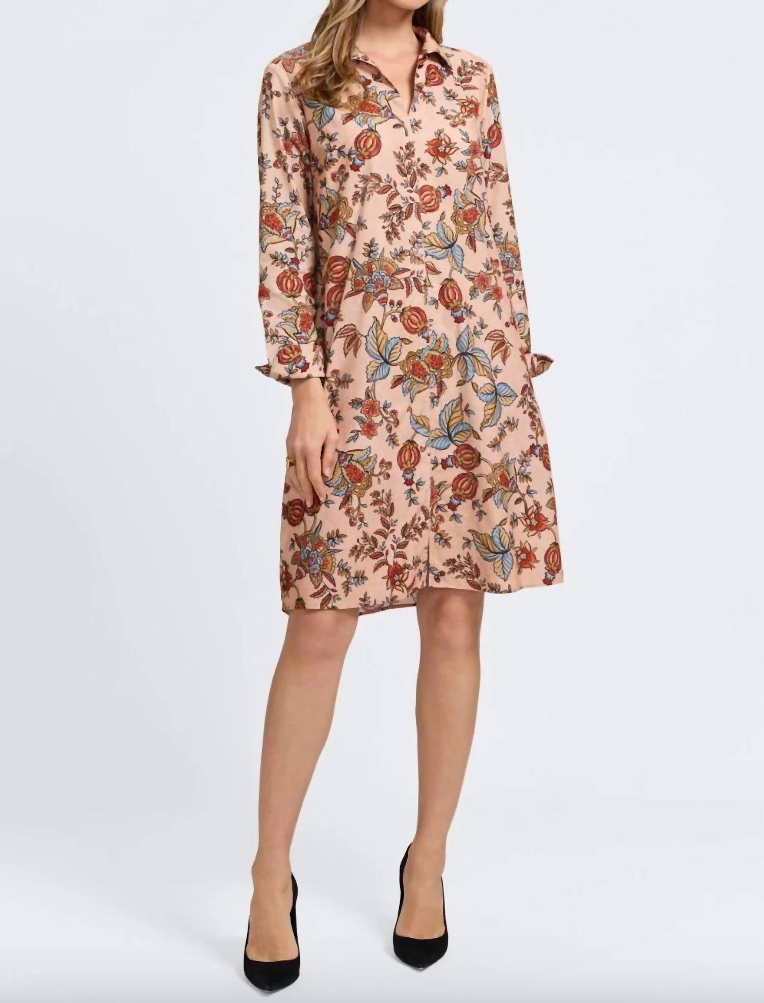 Foxcroft Agnes Corduroy Mini Shirt Dress in multi - women's dress - detail view