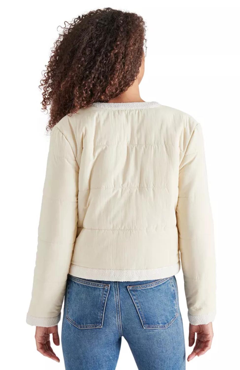 STEVE MADDEN Coppelia Tweed-trim Puffer Jacket in cream tan - women's jacket - alternate view