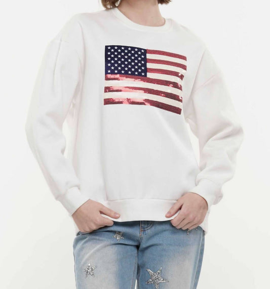 Why Dress - God Bless American Flag Sequin Sweatshirt