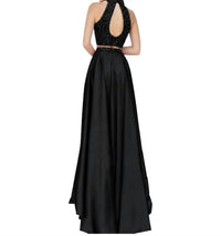 Sherri Hill Two-piece Halter High Slit Prom Dress in black - women's dress - detail view