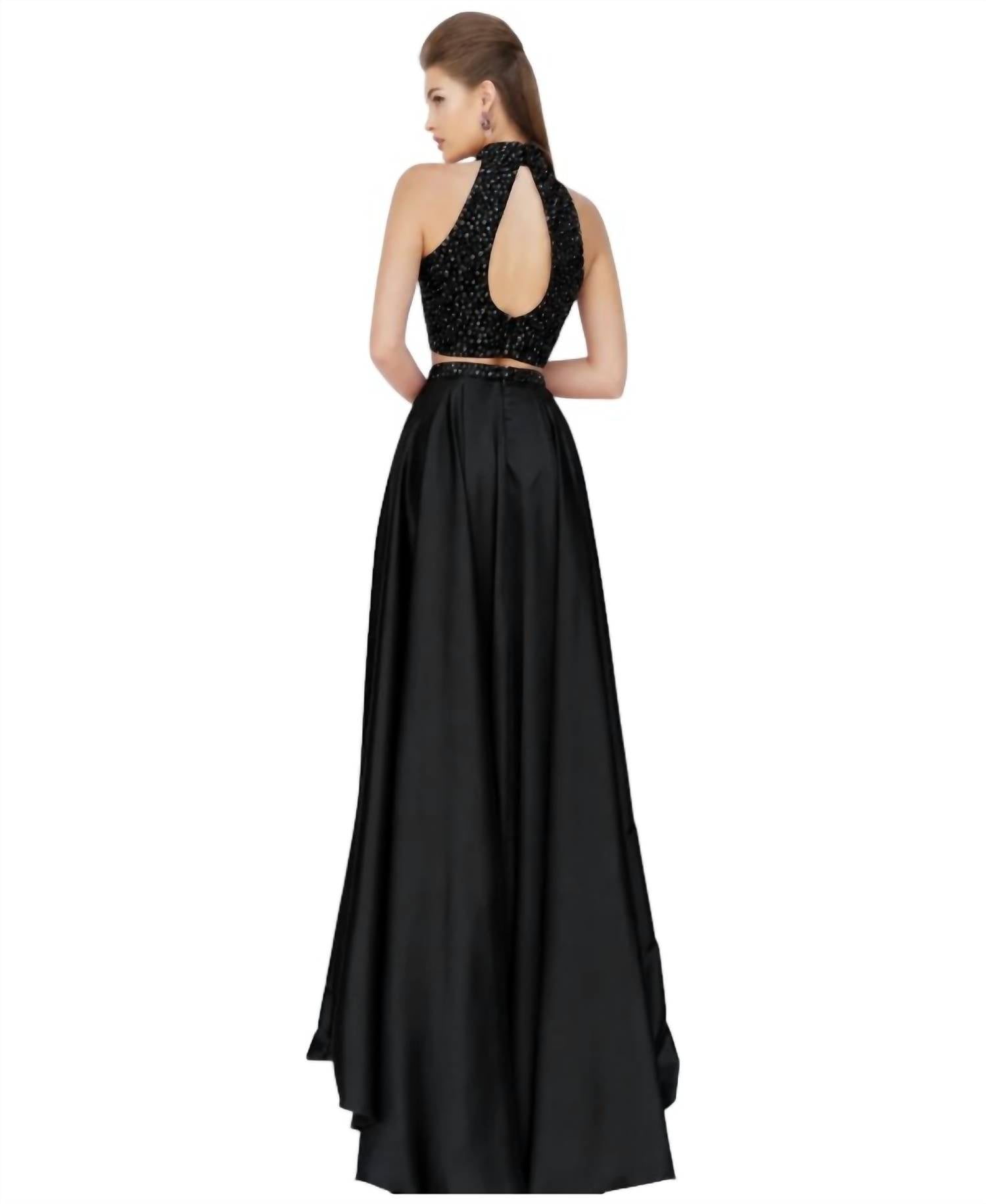 Sherri Hill Two-piece Halter High Slit Prom Dress in black - women's dress - alternate view