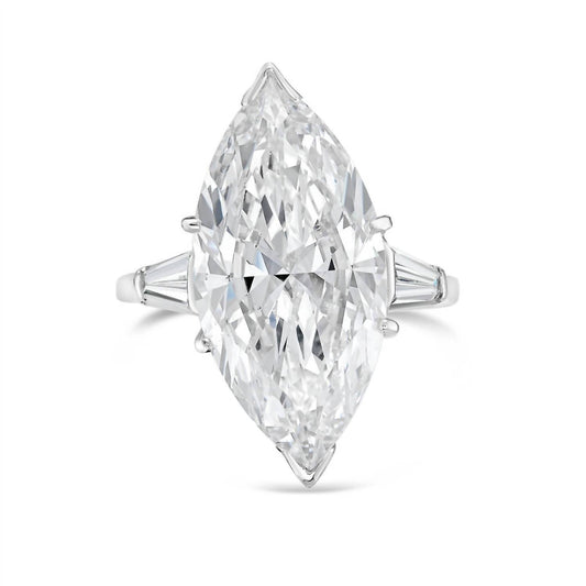 Diana M Jewels - Lab-grown Marquise Diamond Ring With 12.00 Ct Center And 1.00 Ct Baguette Side Stones