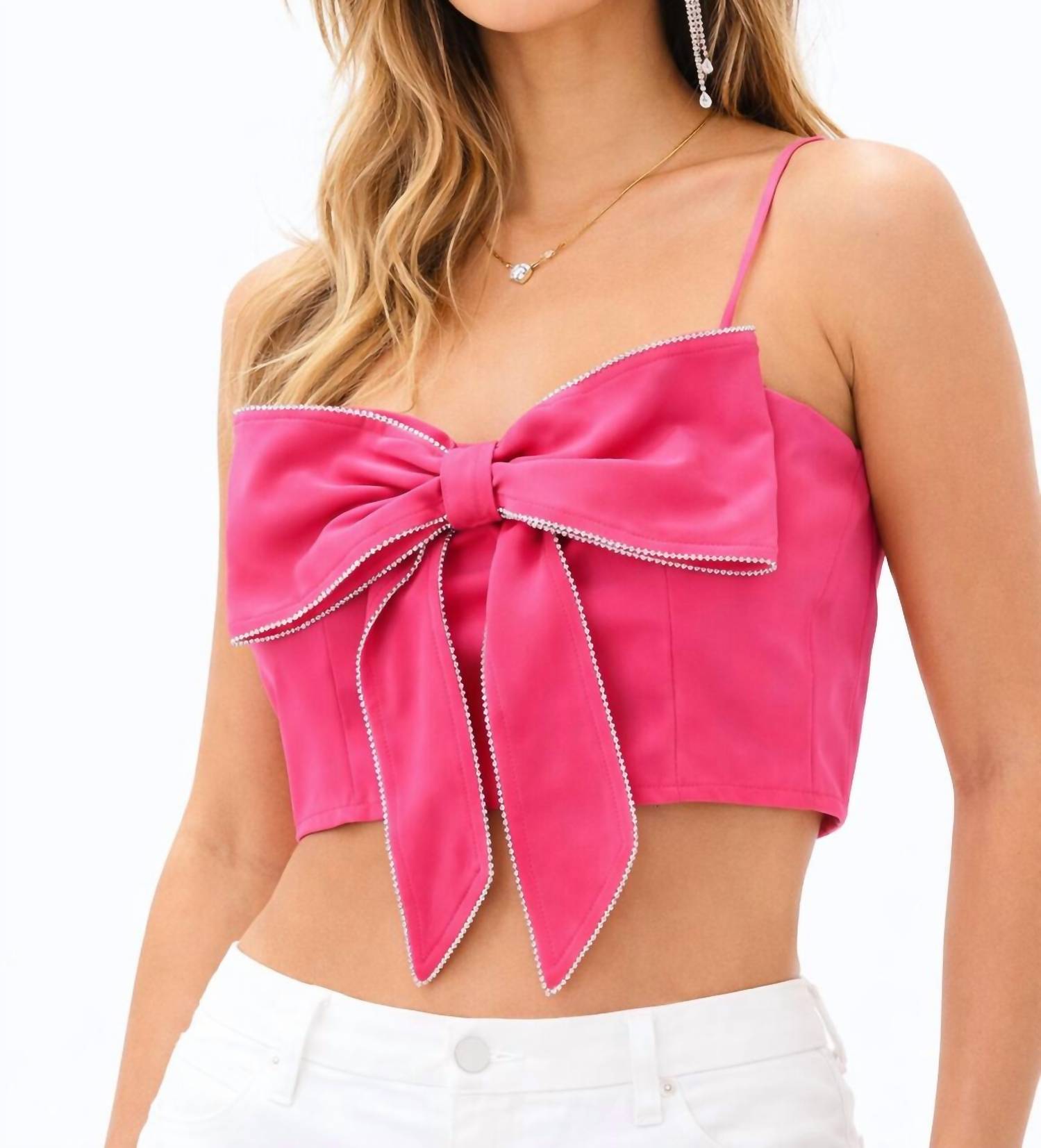 Blue B Ribbon And Rhinestones Top in fuchsia - women's shirt