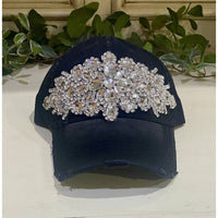 Olive & Pique - Glitz Distressed Baseball Cap With Rhinestones