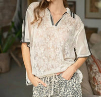 Aaron & Amber - Sporty Oversized Lace Polo Tee