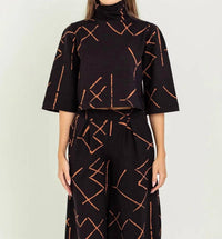 Bel Kazan Batna Top in black stix - women's long sleeve top