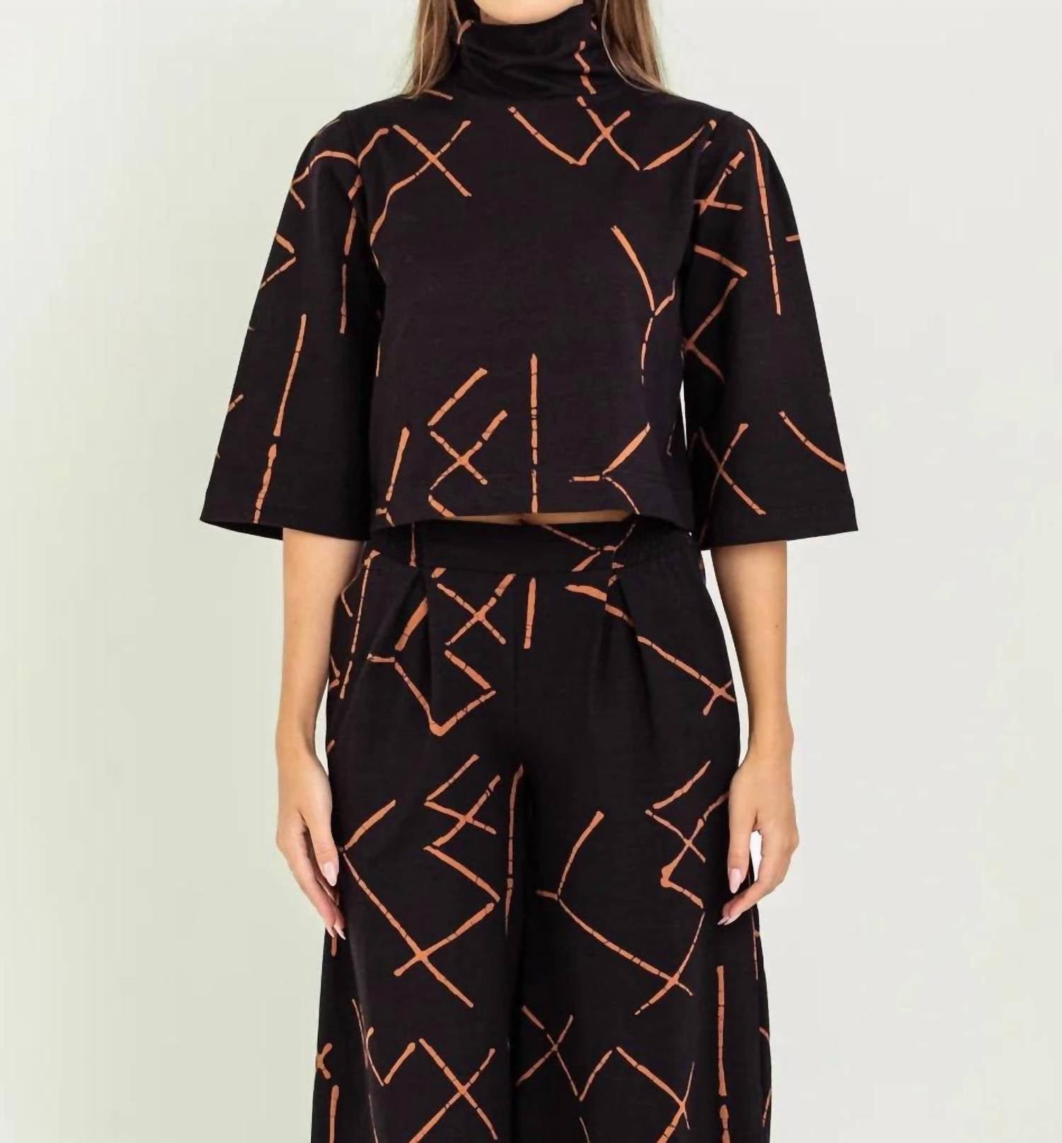 Bel Kazan Batna Top in black stix - women's long sleeve top
