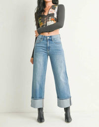 Just Black Denim - Cuffed Slim Wide Jean - Petite