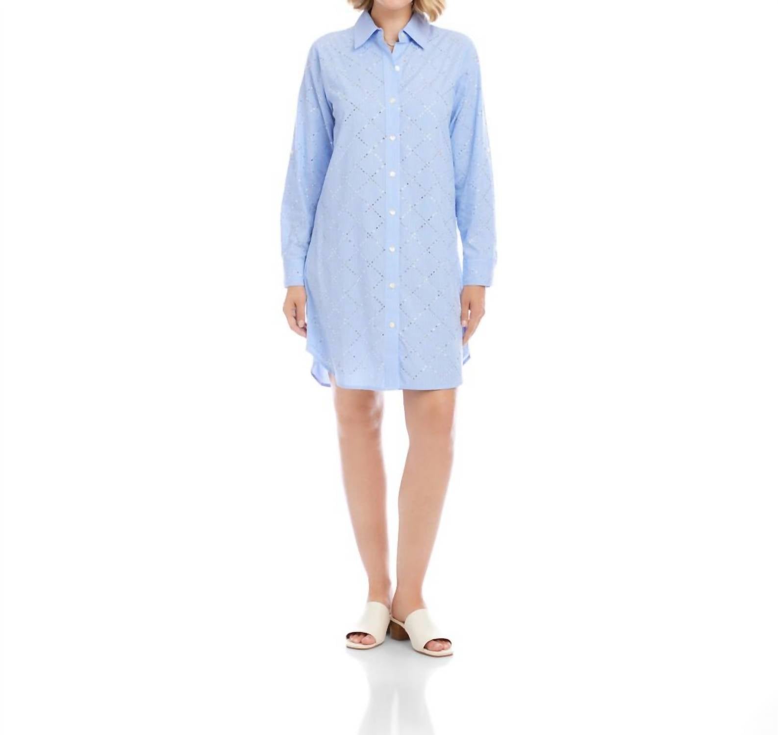 Karen Kane - Stripe Roll-Tab Embellished Shirtdress
