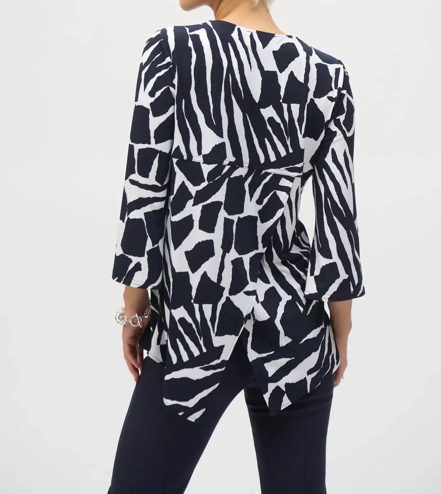 Joseph Ribkoff - Bold Print Silky Knit 3/4 Flared Sleeve Tunic Top